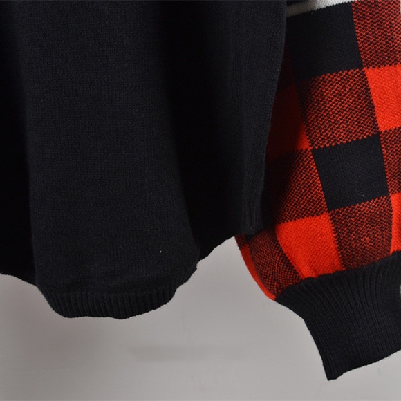 Women's Bottoming Shirt Round Neck Plaid Blocks Plus Size Sweater - Picture 10 of 12